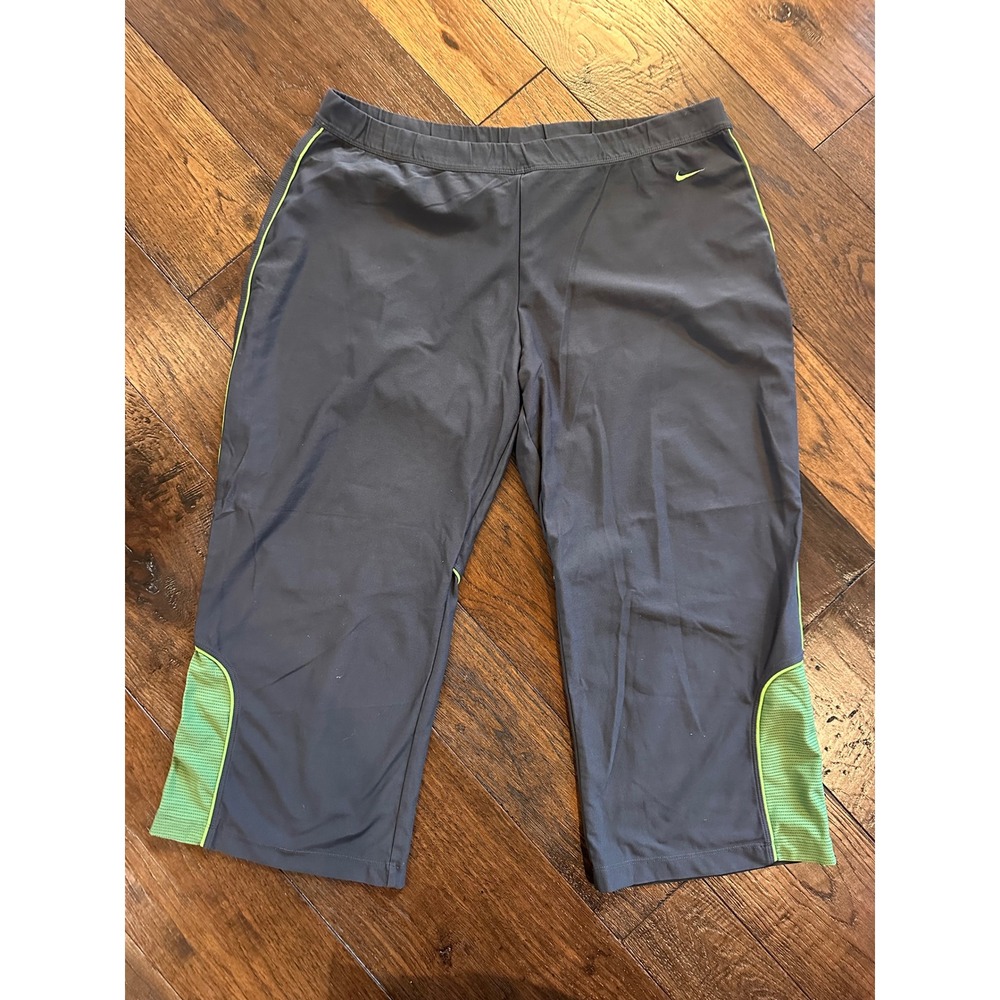 Nike Fit Dry Gray Lime Green Cropped Athletic Pants Capris Womens XL 16-18
